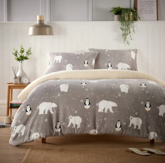 Teddy Fleece Polar & Penguin Bedding Set