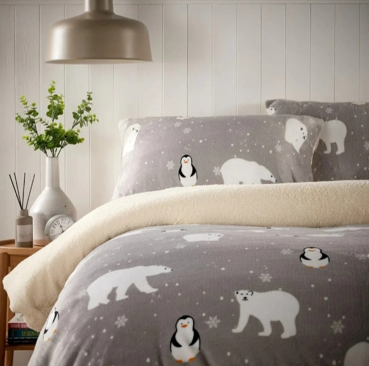 Teddy Fleece Polar & Penguin Bedding Set