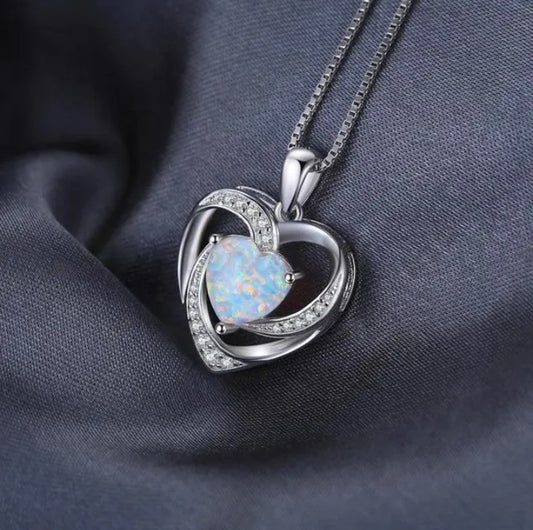 Opal Heart Pendant Chain Necklace
