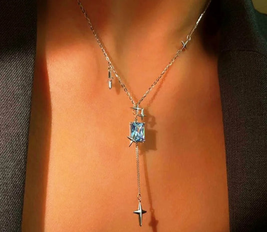Star Crystal Square Pendant Chain Necklace