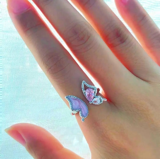 Pink Butterfly Adjustable Ring