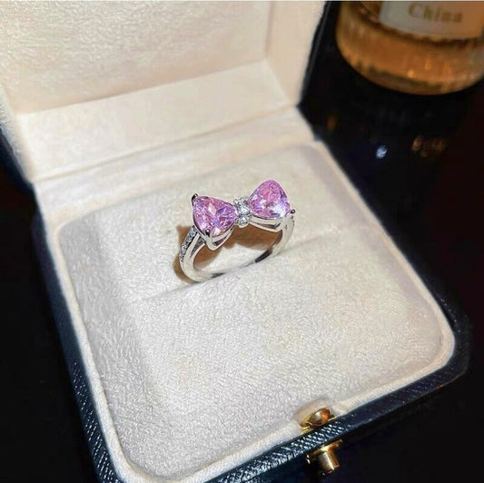 Pink adjustable bow ring