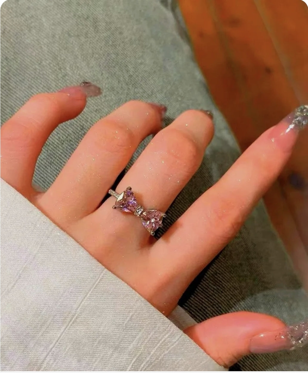 Pink adjustable bow ring