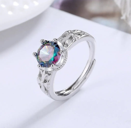 Round Crystal Stone Adjustable Ring