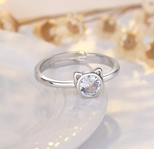 Crystal Cute Cat Adjustable Ring