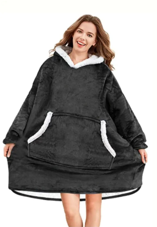 Black Soft Fleece Hoodied Blanket