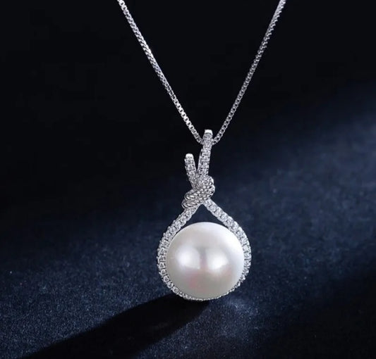 Crystal Pearl Drop Pendant Necklace