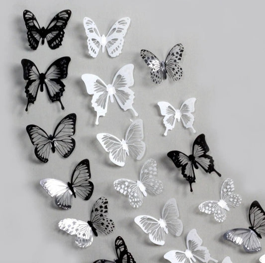 18 x Black & White Butterfly Wall Stickers