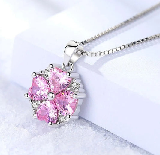 Crystal Pink Heart Pendant Necklace