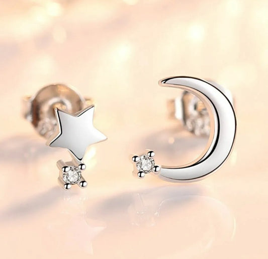 Crystal Moon Star Stud Earrings