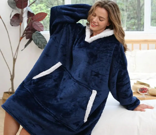 Blue Soft Fleece Hoodied Blanket
