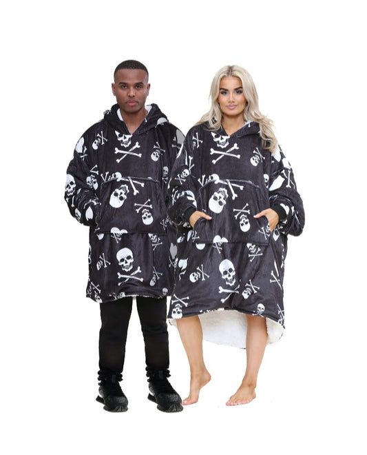 Black Skull Hoodied Blanket
