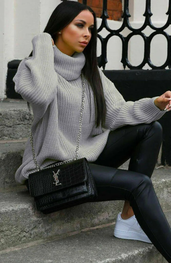 Knitted High Polo Roll Over Neck Jumper