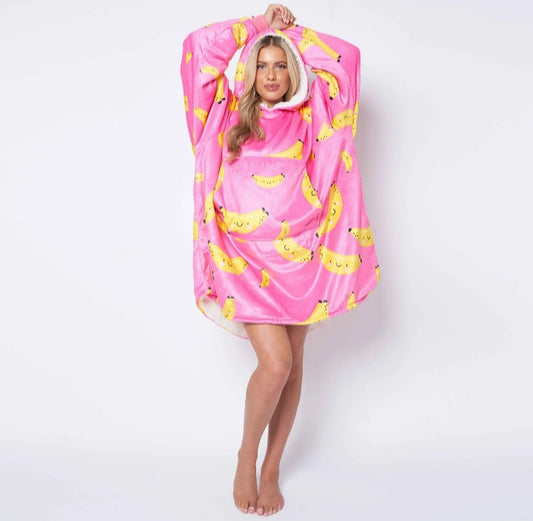 Pink Banana Hoodied Blanket
