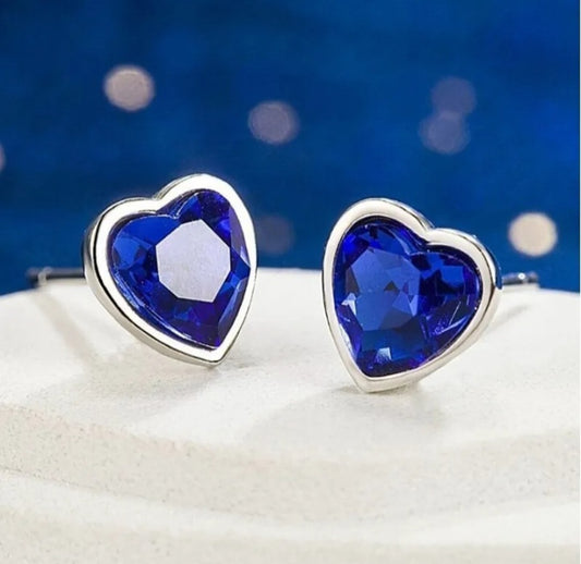 Blue Crystal Ocean Heart Stud Earrings
