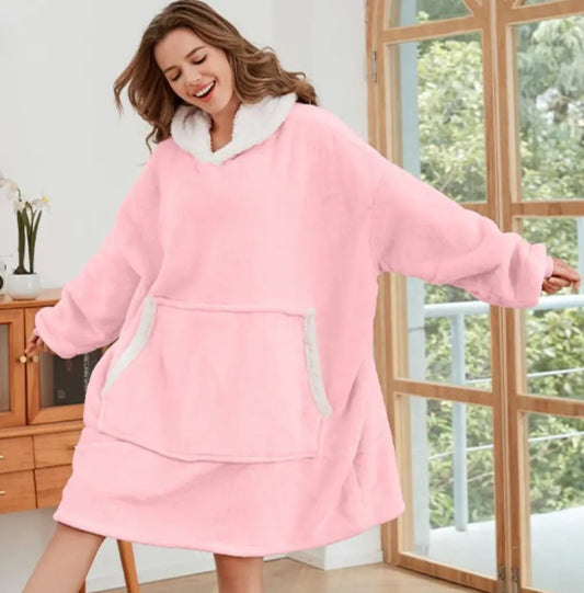 Pink Soft Fleece Hoodied Blanket