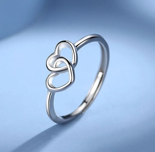 Hollow Heart Linked Adjustable Ring