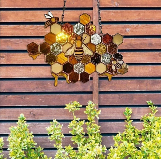 High Stained Bee Glass Suncatcher