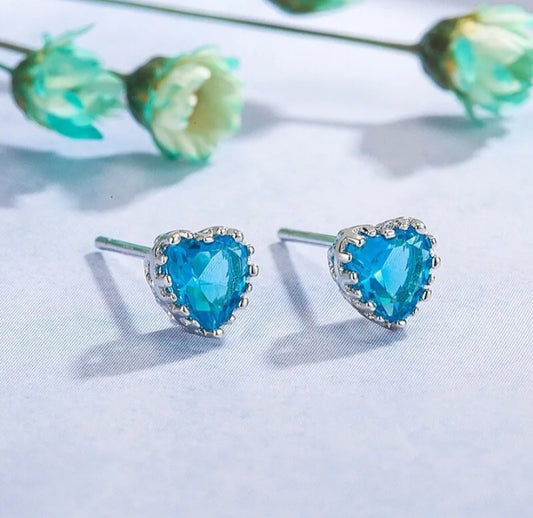 Mini Blue Crystal Heart Earrings