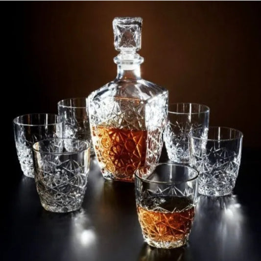 7 Pc Whisky Decanter & Whiskey Tumblers