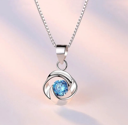 Blue Crystal Swirl Pendant Necklace