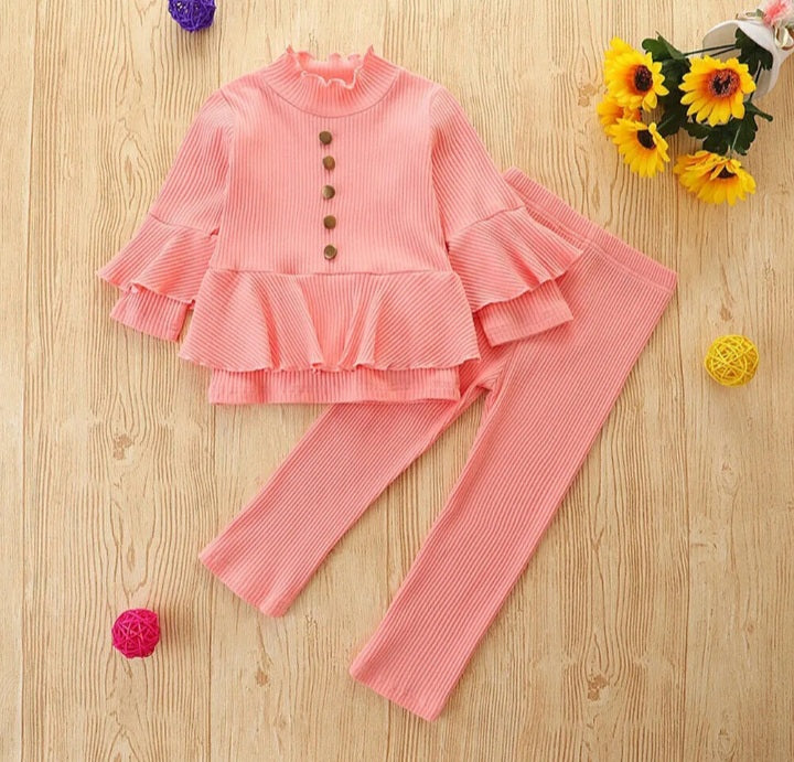 Girls Ruffle Ribbed Outfit