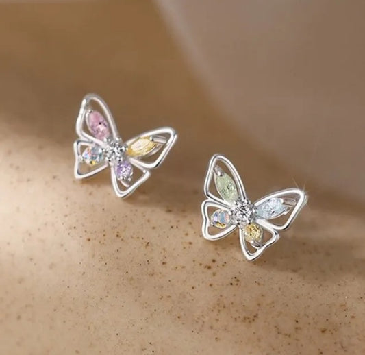 Crystal Colourful Butterfly Stud Earrings