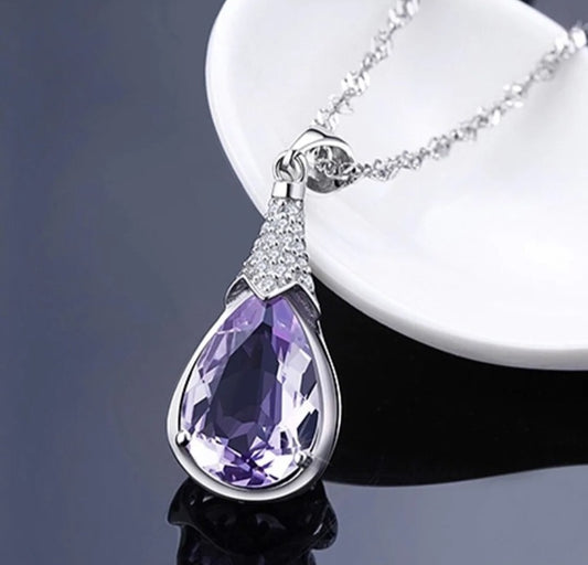 Purple Crystal Pendant Chain Necklace
