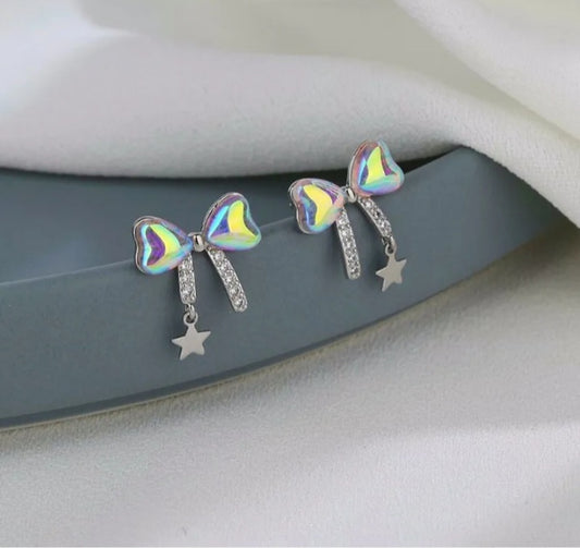 Crystal Colourful Star Bow Stud Earring