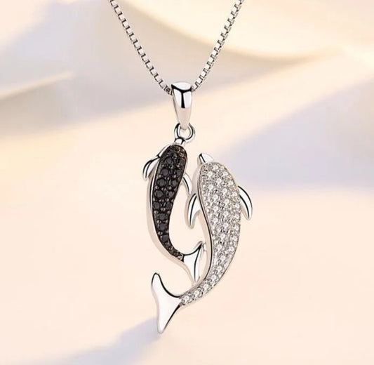 Dolphin Twins Pendant Chain Necklace