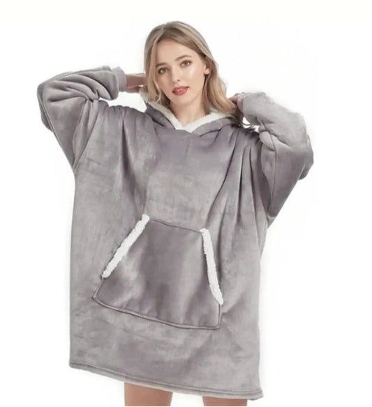 Grey Soft Fleece Hoodied Blanket