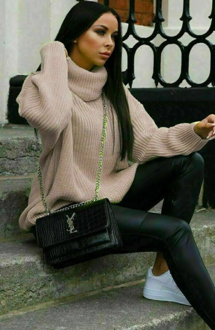 Knitted High Polo Roll Over Neck Jumper