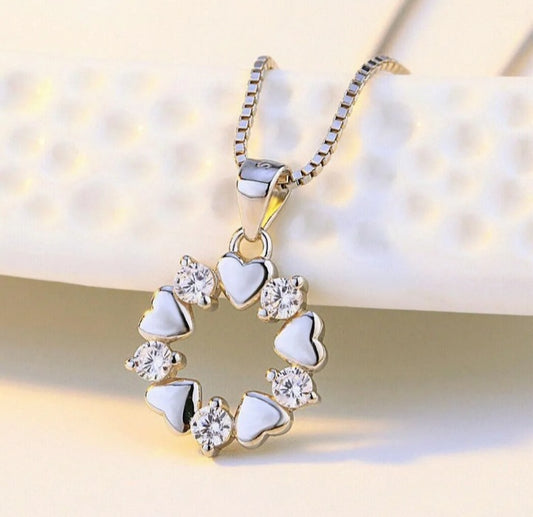 Crystal Heart Linked Charm Pendant Chain Necklace