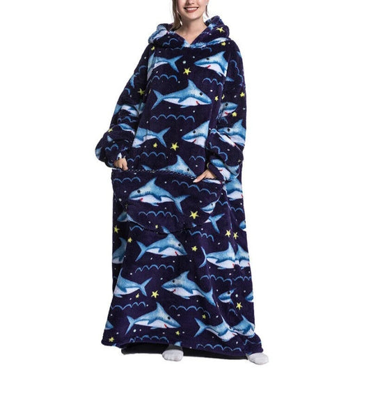 Extra Long Shark Hoodied Blanket