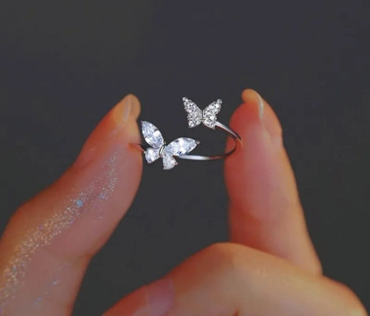 Double Butterfly Adjustable Ring
