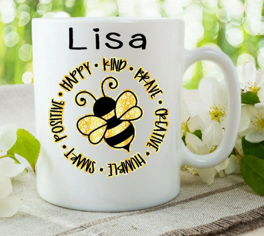 Personalised Bee Happy Inspirational Mug