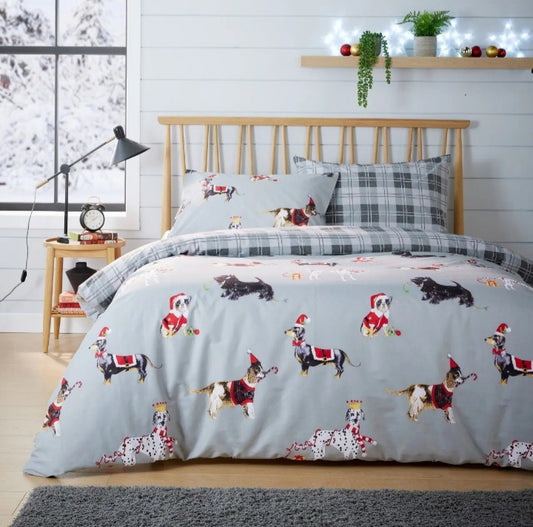 Grey Dog Christmas Bedding Set